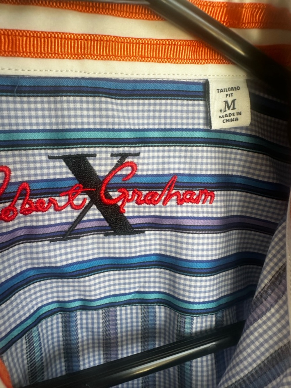 NWT Robert Graham Blue Striped casual Button Down Costa Rica size medium - Picture 7 of 13